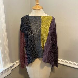 NWT SKIF Hiro colorblock loose knit weave boatneck crop sweater green purple